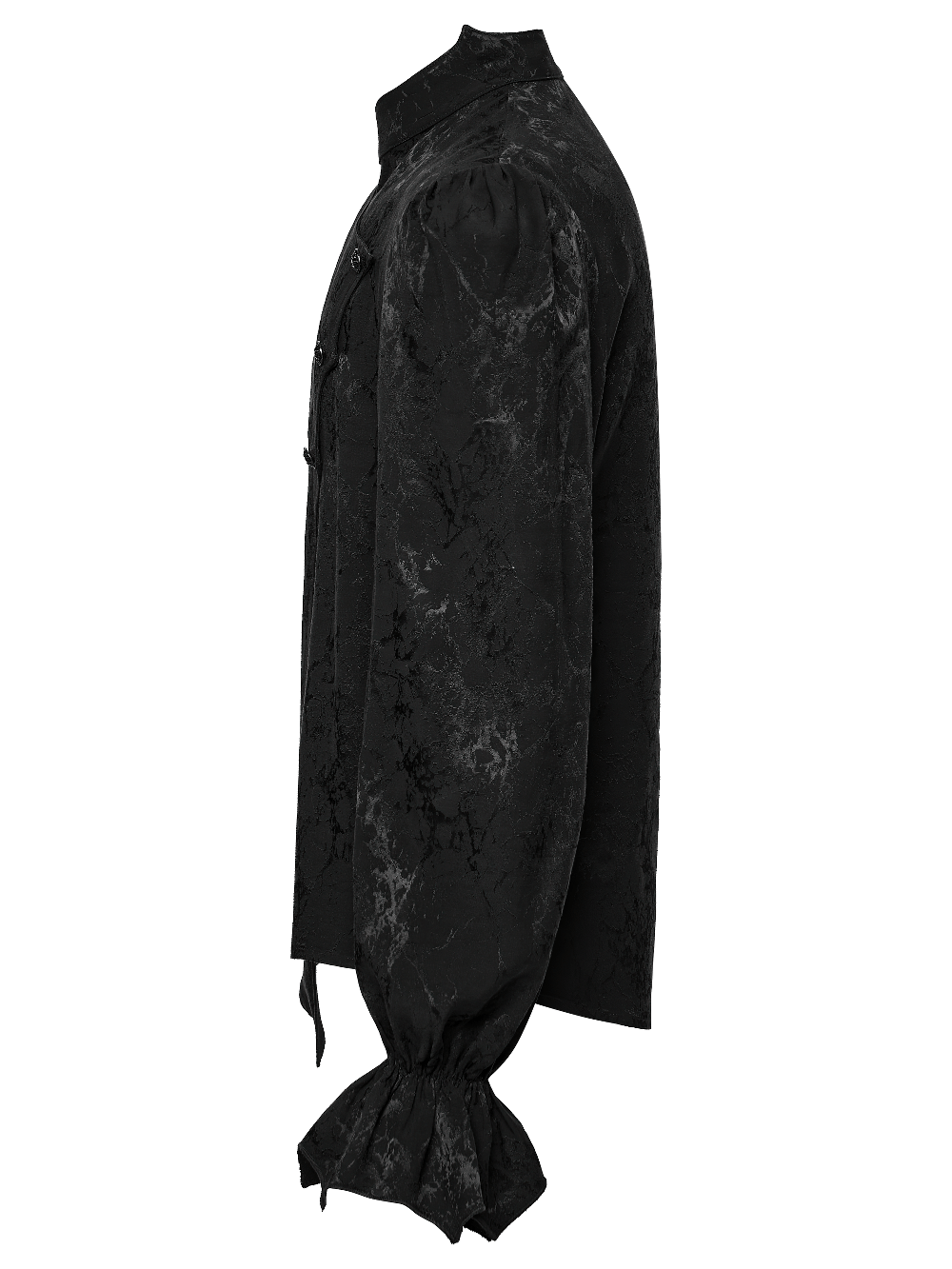 Gothic Textured Long Sleeve Shirt with Irregular Placket featuring a unique mottled texture and voluminous sleeves.
